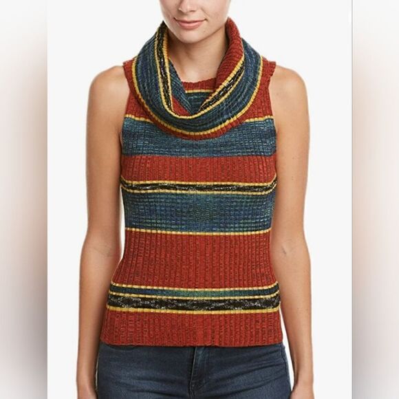 Free People Carly Striped Cowl Neck Sleeveless Sweater Top S Boho Hippie 70s - Picture 13 of 14